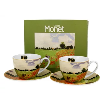 Porceláncsésze+alj, 270ml, 2 személyes, dobozban, Monet: Pipacsmező, D.G.60270