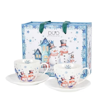 Porceláncsésze+alj, 270ml, 2 személyes, dobozban, Snowman, D.G.68542