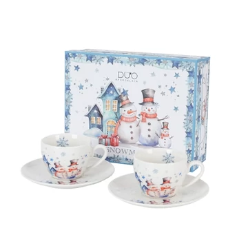 Porceláncsésze+alj, 90ml, 2 személyes, dobozban, Snowman, D.G.68566