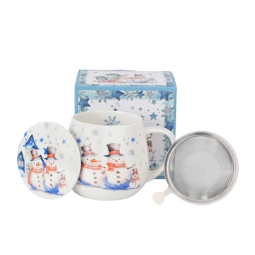 Porcelánbögre tetővel, fémszűrővel, 430ml, dobozban, Snowman, D.G.68580