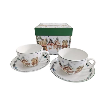 Porceláncsésze+alj, 270ml, 2 személyes, dobozban, Christmas Village, D.G.68863