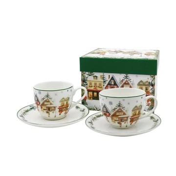 Porceláncsésze+alj, 90ml, 2 személyes, dobozban, Christmas Village, D.G.68887