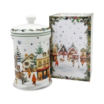 Porcelán keksztároló 11x19cm, 800ml, dobozban, Christmas Village, D.G.68931