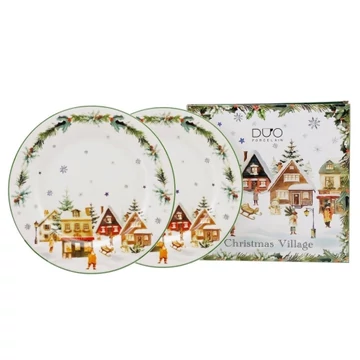 Porcelán desszerttányér szett, 2db-os, 19cm, dobozban, Christmas Village, D.G.68955