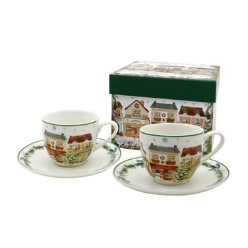 Porceláncsésze+alj, 270ml, 2 személyes, dobozban, Christmas City 2, D.G.68986