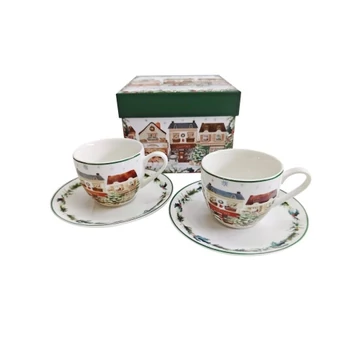 Porceláncsésze+alj, 90ml, 2 személyes, dobozban, Christmas City 2, D.G.69006