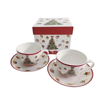 Porceláncsésze+alj, 270ml, 2 személyes, dobozban, Christmas Tree 3, D.G.69105