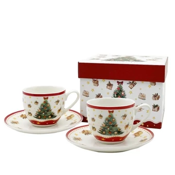 Porceláncsésze+alj, 90ml, 2 személyes, dobozban, Christmas Tree 3, D.G.69129