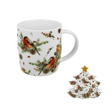 Porcelánbögre 400ml, fenyőfa díszcsomagolásban, Christmas Birds 1, D.G.70668
