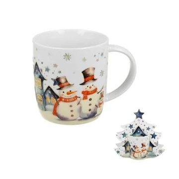 Porcelánbögre 400ml, fenyőfa díszcsomagolásban, Snowman, D.G.70767