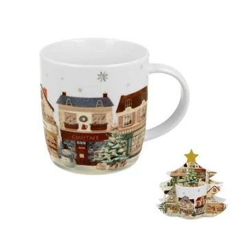 Porcelánbögre 400ml, fenyőfa díszcsomagolásban, Christmas City 2, D.G.70828