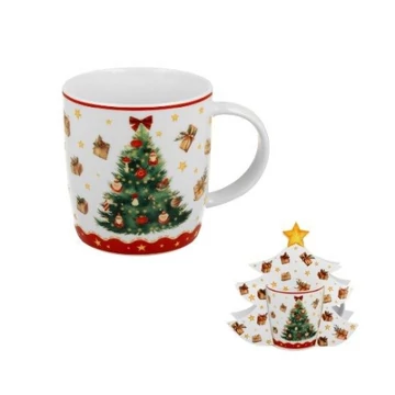 Porcelánbögre 400ml, fenyőfa díszcsomagolásban, Christmas Tree 3, D.G.70842