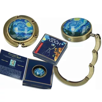 Táskatartó 4,5x4,5x1,5cm, fémkeretes, Van Gogh: Csillagos éj, H.C.013-0410