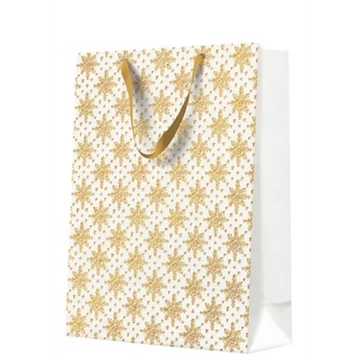 Grunge Textured Snowflakes Gold papír ajándéktáska big 30x41x12cm, P.W.AGB2020302