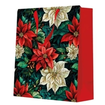 Poinsettia On Black papír ajándéktáska medium 20x25x10cm, P.W.AGB2019903
