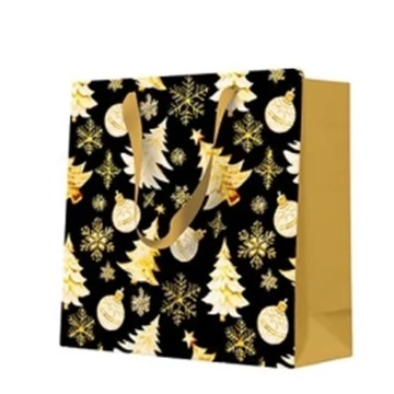 Golden Christmas Tree Black papír ajándéktáska cd-s 17x17x6cm, P.W.AGB2020110 Golden Christmas Tree Black papír ajándéktáska cd-s 17x17x6cm, P.W.AGB2020110