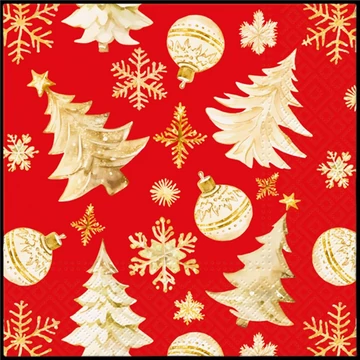 Golden Christmas Trees red papírszalvéta 33x33cm,20db-os, P.W.SDL238903
