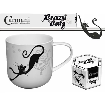 Porcelánbögre 500ml, fekete macskás, fekve nyújtózó, H.C.017-2002