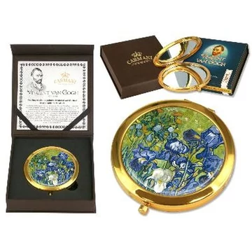 Kézi tükör nagyítós, fémkeretben,dobozban 11cm,Van Gogh:Iriszek, H.C.181-1302