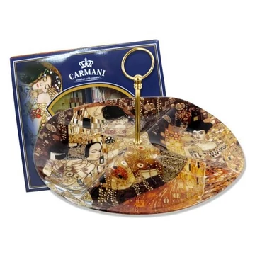 Üveg süteménykínáló 4-es osztású ,4 féle Klimt képpel,32cm, H.C.198-7028