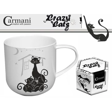 Porcelánbögre 500ml,fekete macskás,(macskamama kiscicákkal), H.C.017-2010