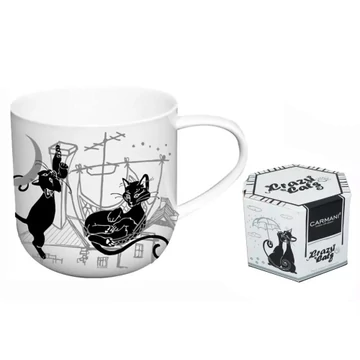 Porcelánbögre 500ml, fekete macskák a háztetőn, H.C.017-2011 Porcelánbögre 500ml, fekete macskák a háztetőn, H.C.017-2011