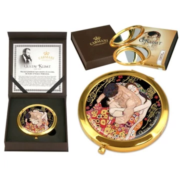 Kézitükör nagyítós,fémkeretes, dobozban, 11cm,Klimt: The family, H.C.181-1019