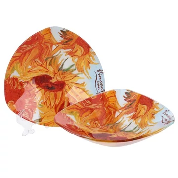 Üvegtányér háromszögű,17x17cm,Van Gogh:Napraforgók, H.C.198-7366