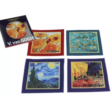 Szövött jellegű poháralátét 4 db-os szett,10,5x10,5cm ,polyester,Van Gogh:vegyes, H.C.023-0310