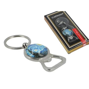 Fém kulcstartó sörnyitóval, 8,3cm, Van Gohh:Csillagos éj, H.C.125-1010