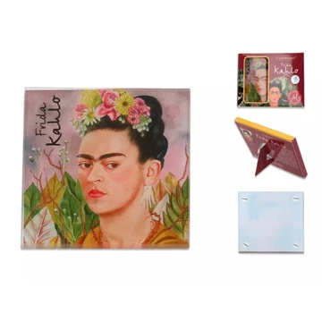 Üveg poháralátét 10,5x10,5cm Frida Kahlo:Önarckép Dr.Eloessernek dedikálva, H.C.195-0401