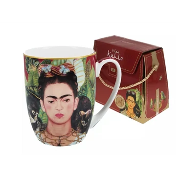 Porcelánbögre 380ml, dobozban, Frida Kahlo: Önarckép tövisnyaklánccal, kolibrivel, H.C.836-0001
