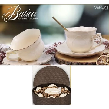 Batica porceláncsésze+alj, 250ml, 6 személyes, dobozban, V.B.12548