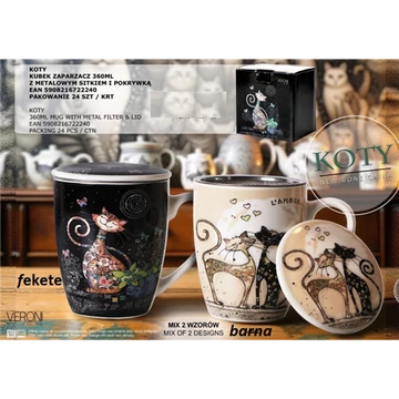 Koty porcelánbögre tetővel, fémszűrővel, 360ml, V.B.22240