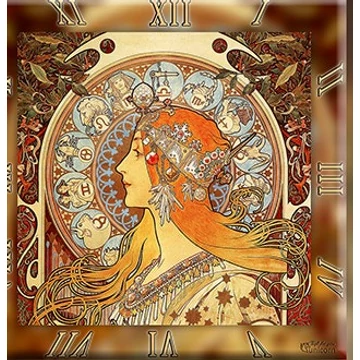 Üveg falióra 30x30cm, Mucha: Zodiac, D.I.19-10