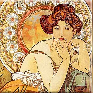 Üveg falióra 30x30cm, Mucha: Topáz (Nyár), D.I.19-13