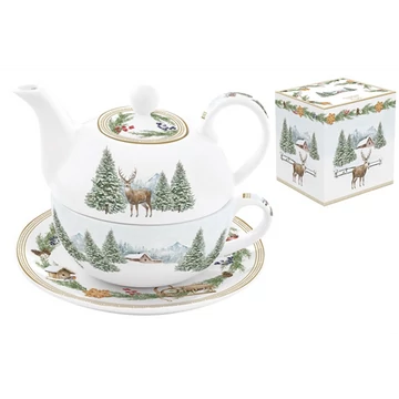 Porcelán egyszemélyes teáskészlet 350ml,+350ml, dobozban, White Forest, R2S.104WHIF