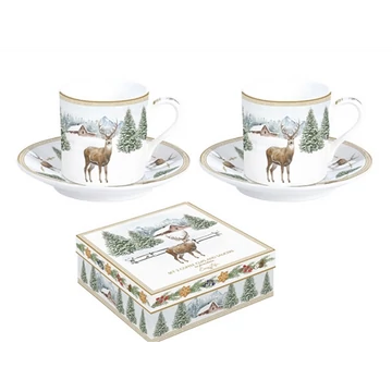 Porcelán eszpresszócsésze+alj 2 személyes,100ml, dobozban, White Forest, R2S.169WHIF