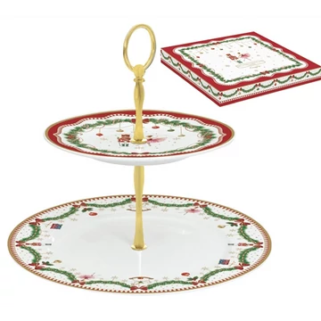 Porcelán süteményes állvány 2 emeletes 19/27cm dobozban, Magie de Noel, R2S.1105MNOE