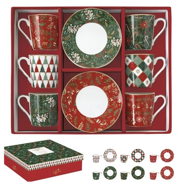 Porcelán eszpresszócsésze+alj 6 személyes, 100ml, dobozban, Coffee Mania, Fancy Christmas, R2S.126FACH