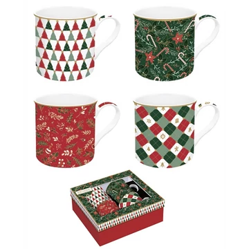 Porcelán bögreszett 4 db-os, 300ml, dobozban, Atmosphere, Fancy Christmas, R2S.179FACH