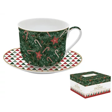 Porcelán reggelizőcsésze+alj 400ml, dobozban, Atmosphere, Fancy Christmas, R2S.1454FACH