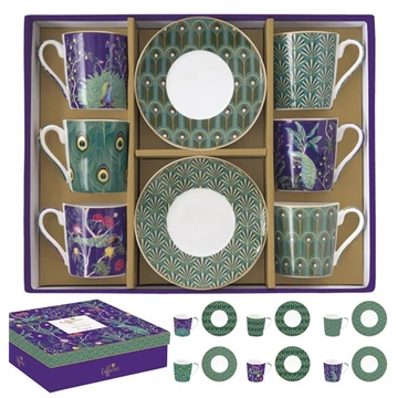 Porcelán eszpresszócsésze+alj 6 személyes, 100ml, dobozban, Imperial Peacock, Coffee Mania, R2S.126IMPP