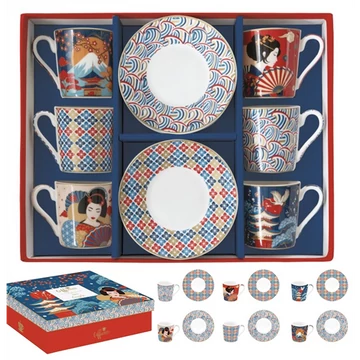 Porcelán eszpresszócsésze+alj 6 személyes, 100ml, dobozban, Coffee Mania, Tokyo, R2S.126TOKY