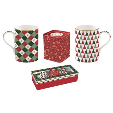 Porcelánbögre 350ml, 2db+fémdoboz 7,5x7,5x9cm, ajándékszett dobozban, Fancy Christmas, Atmosphere, R2S.1497FACH