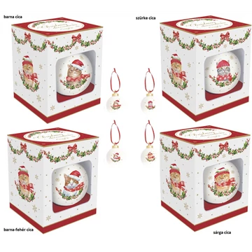 Kerámiagömb függődísz 7cm, dobozban, Christmas Cats, R2S.2139XCAT