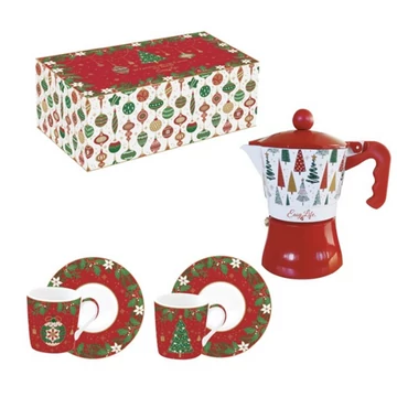 Porcelán eszpresszócsésze+alj 2 személyes, 100ml, kávéfőzővel, dobozban, Jingle Bells, Coffee Mania, R2S.134JING