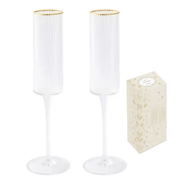 Bordás üvegpohár arany szegéllyel 200ml, pezsgős, 2db-os szett, dobozban, Gold, R2S.1434ORO