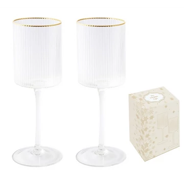 Bordás üvegpohár arany szegéllyel 300ml, boros, 2db-os szett, dobozban, Gold, R2S.1435ORO