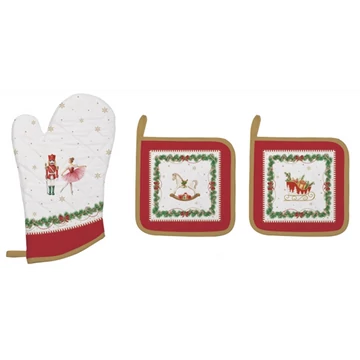 Edényalátét 2 db, 20x20cm+edényfogó kesztyű 20x30cm, 100% pamut, Magie de Noel, R2S.2630MNOE